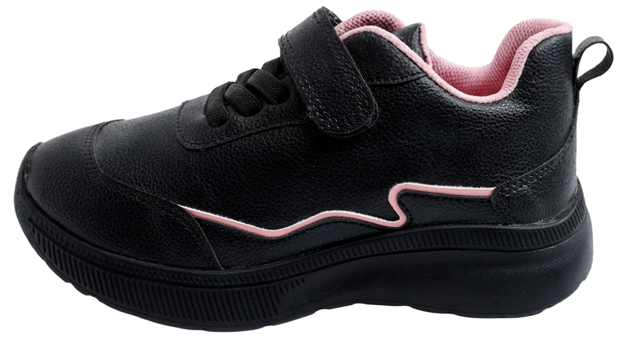 Skippy Girls Black School Sneakers – Pink Detail Lightweight Sports Shoes