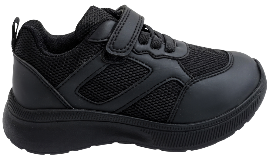 Skippy Kids School Sneakers – Black Lightweight Velcro Shoes