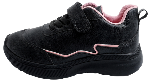 Skippy Girls Black School Sneakers – Pink Detail Lightweight Sports Shoes