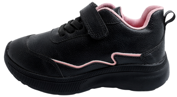 Skippy Girls Black School Sneakers – Pink Detail Lightweight Sports Shoes