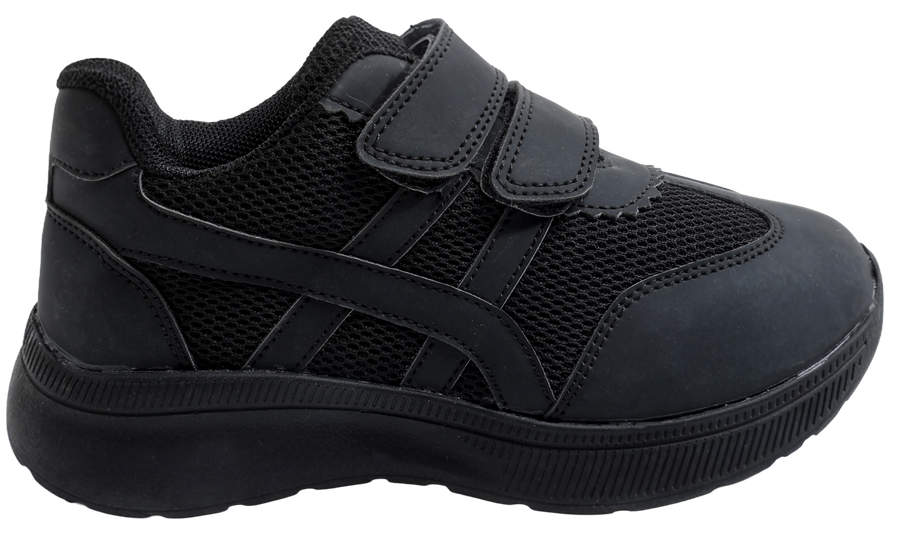 Skippy Kids Black School Sneakers – Double Velcro Sports Shoes